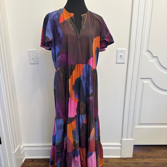 Oliphant Design Maxi V-Neck Dress Watercolor Print Pockets Cotton Tuckernuck - Picture 2 of 9